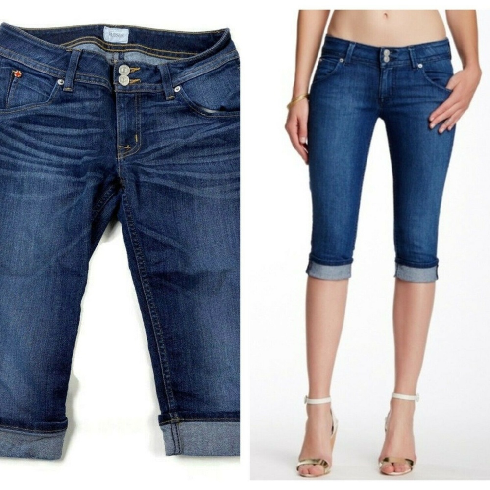 Hudson Malibu Cap Cuffed Dark Wash Blue Capri Jean